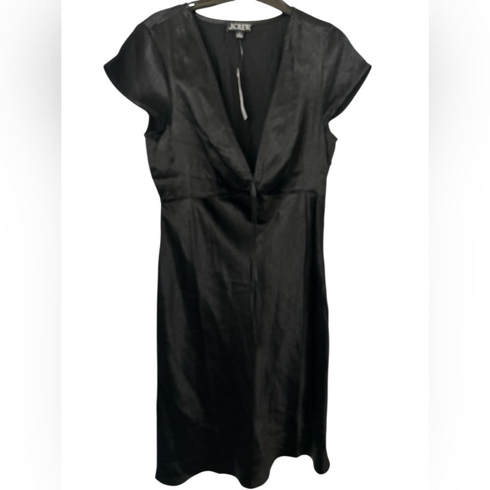 J Crew Short Sleeve Slip Dress Satin Size 6 - Black V Neck Short NWT